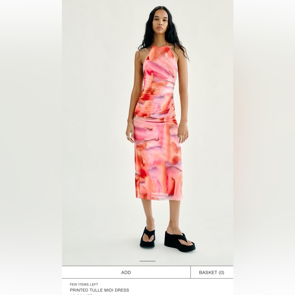 Zara PRINTED TULLE MIDI DRESS